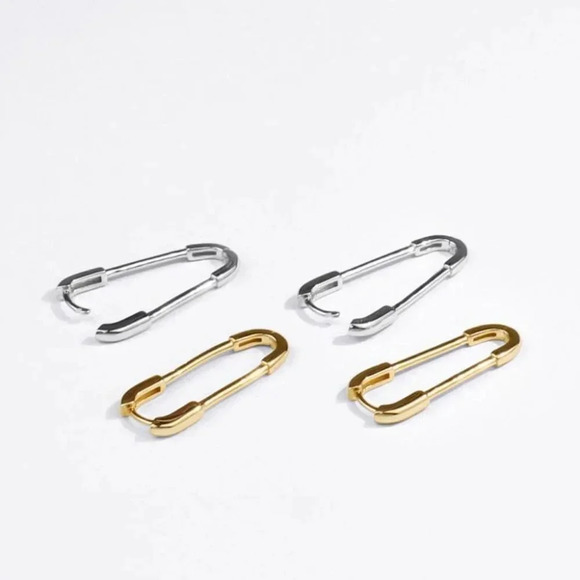 Sterling Silver Paperclip Safety Pin Earrings - Picture 5 of 5